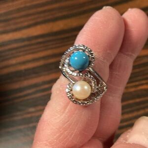 Vintage ring size 8 faux pearl white gold electroplated